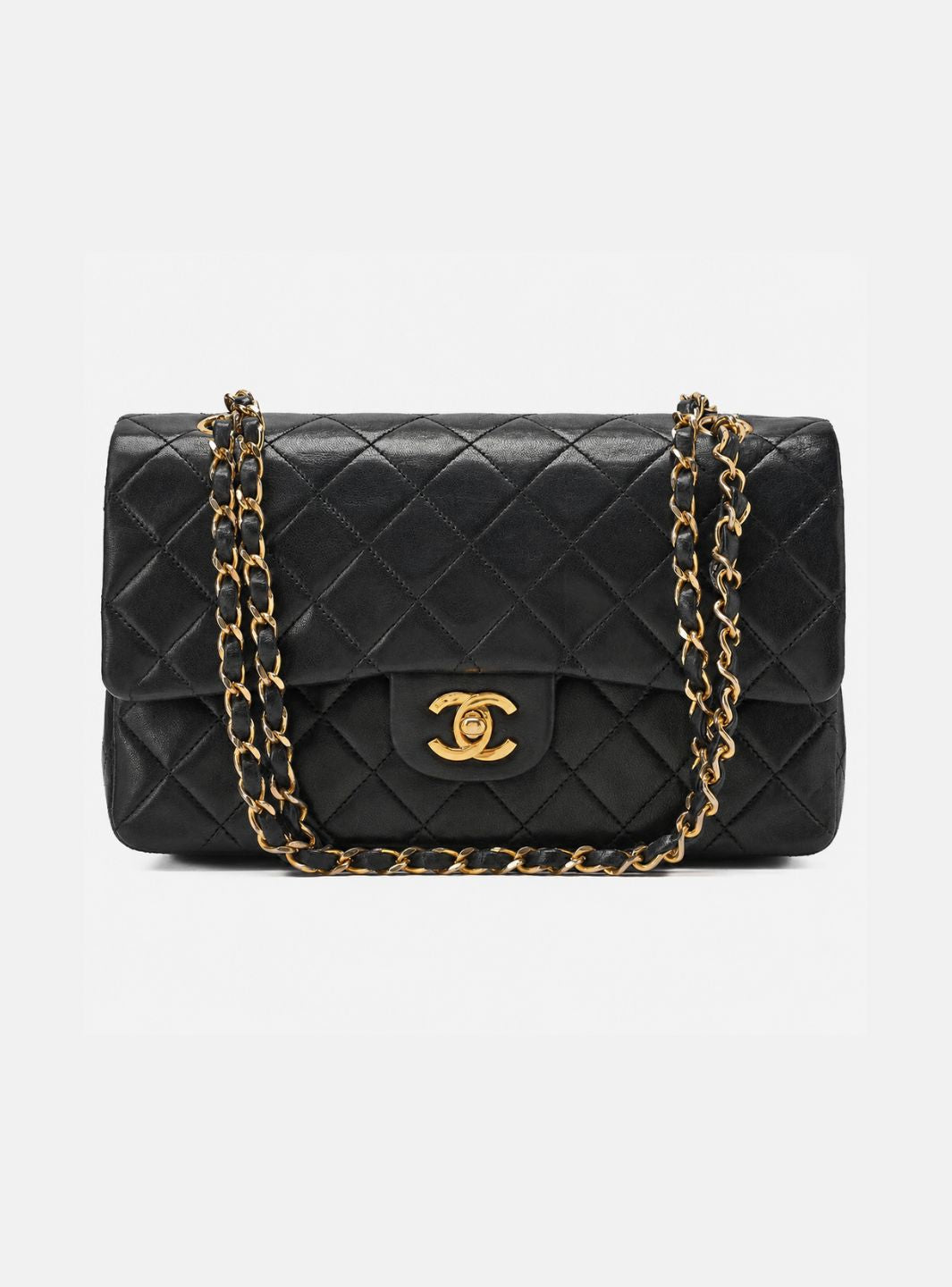 Chanel Lambskin Matelasse Double Flap 25cm Chain Shoulder Black Gold-Tone Hardware Pre-Owned