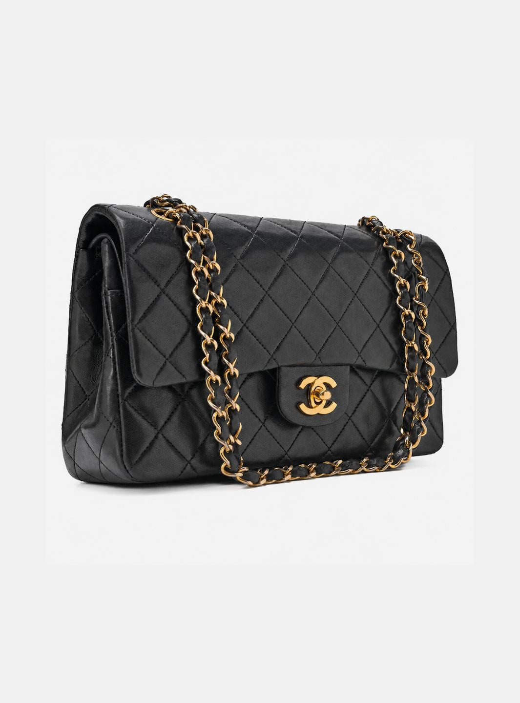 Chanel Lambskin Matelasse Double Flap 25cm Chain Shoulder Black Gold-Tone Hardware Pre-Owned