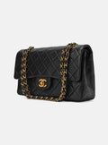 Chanel Lambskin Matelasse Double Flap 25cm Chain Shoulder Black Gold-Tone Hardware Pre-Owned
