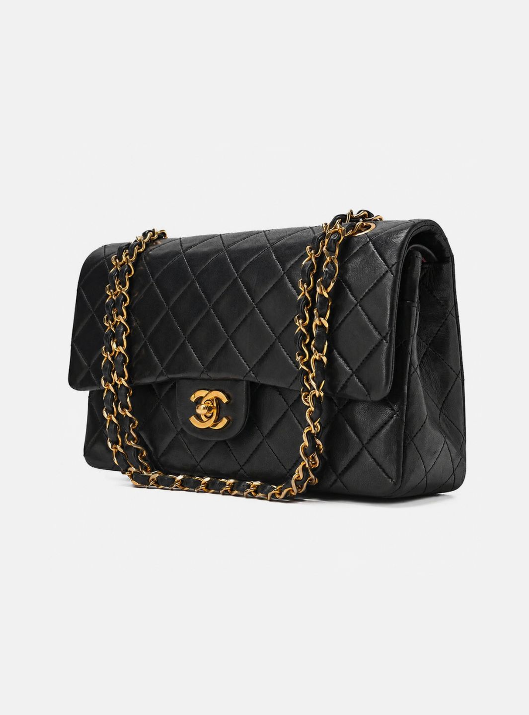 Chanel Lambskin Matelasse Double Flap 25cm Chain Shoulder Black Gold-Tone Hardware Pre-Owned
