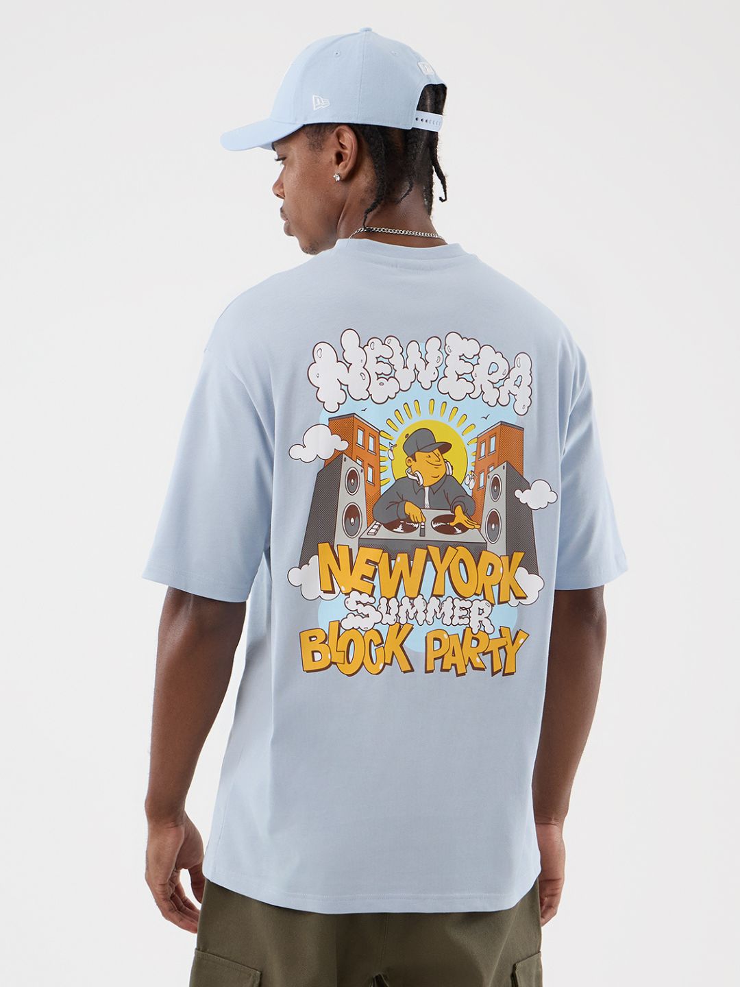 New Era Fun Graphic Oversized T-Shirt Sky Blue