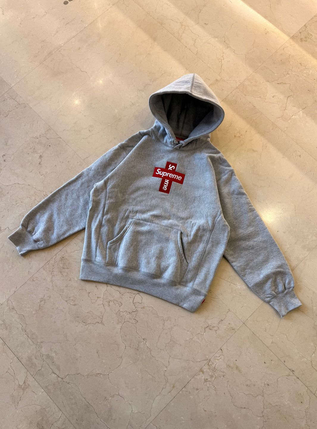 Supreme Cross Box Logo Hooded Sweatshirt Heather Grey