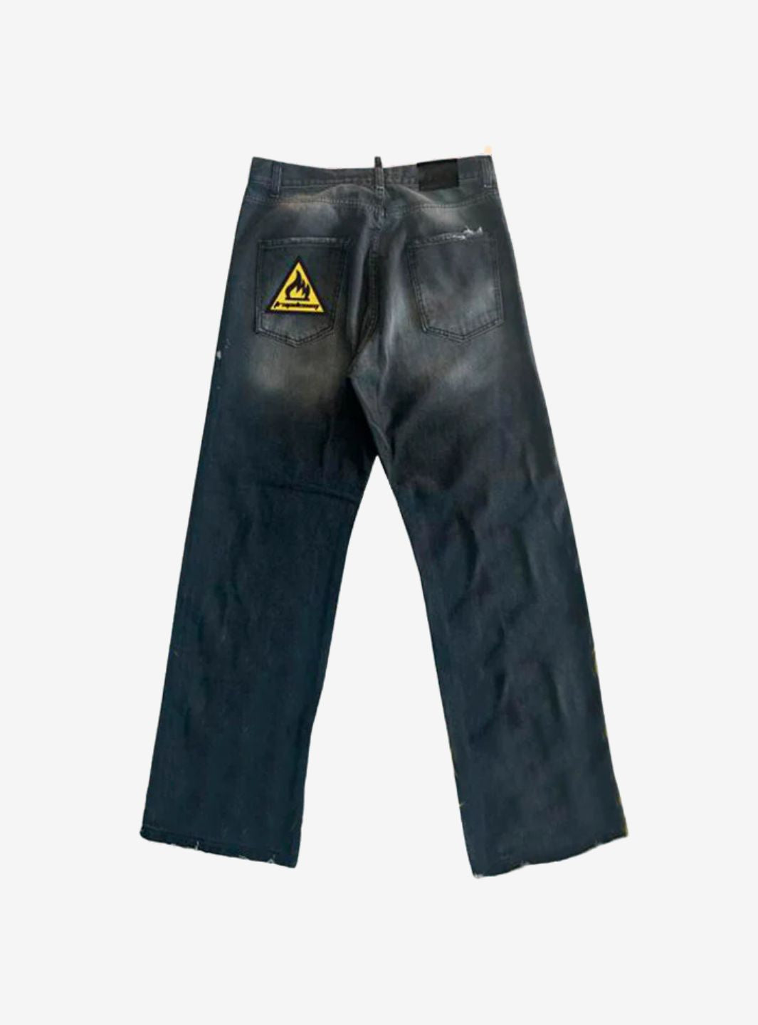 Trap Denim Flame Print Distressed Baggy Jeans