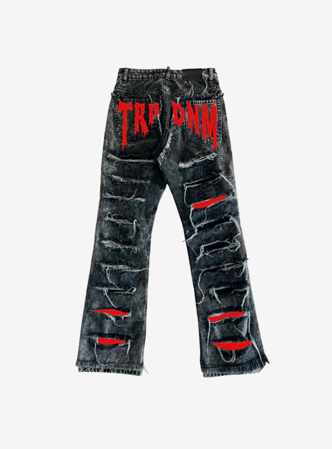 Trap Denim Red Print Ripped Flare Jeans